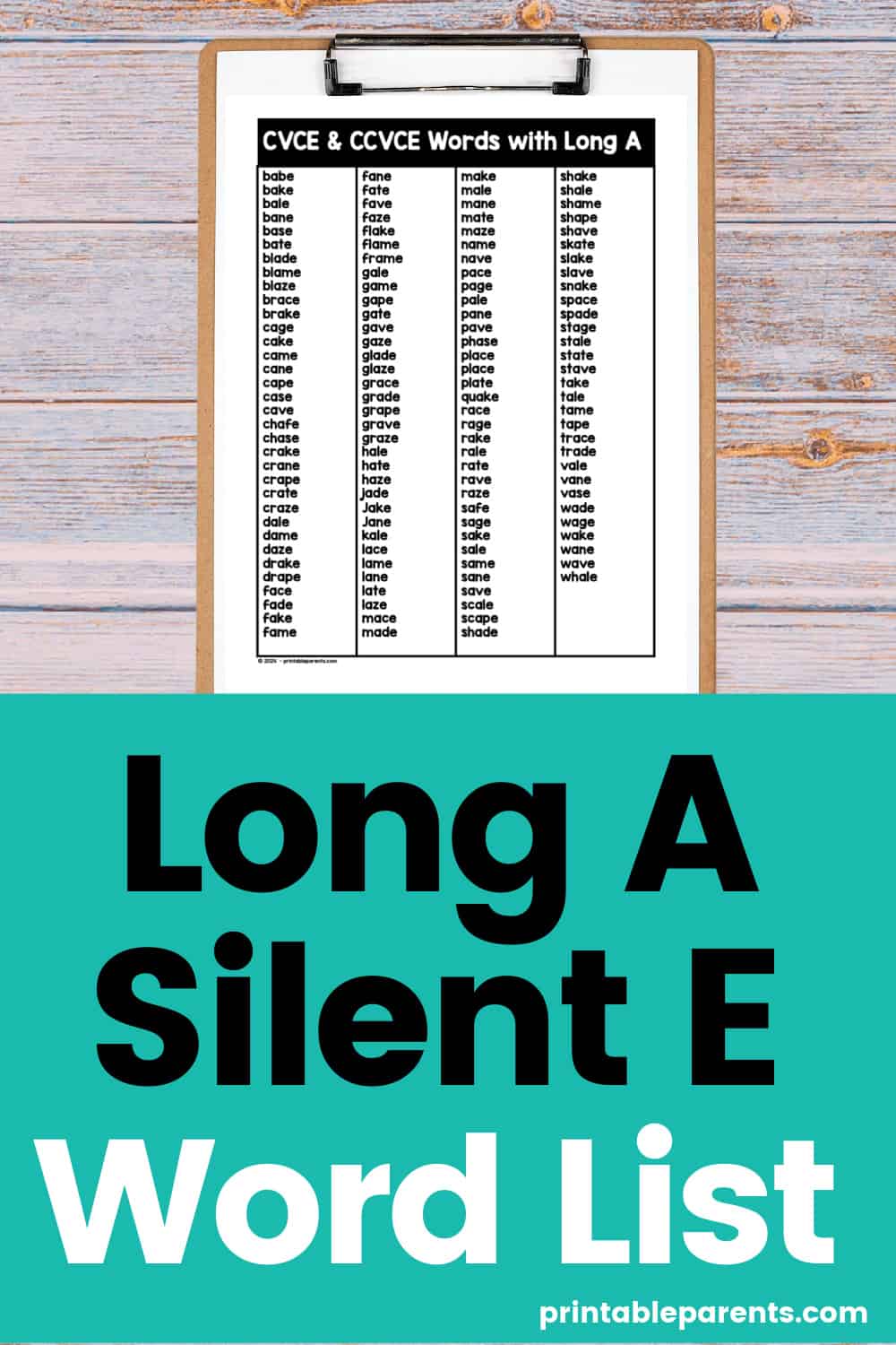 Long A words with silent E with free printable - Printable Parents