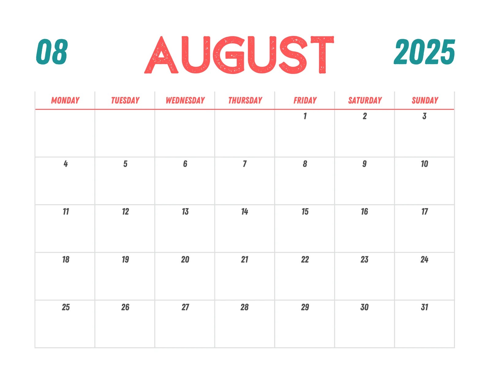 Printable August 2025 Calendar With Holidays and Blank PDF Format