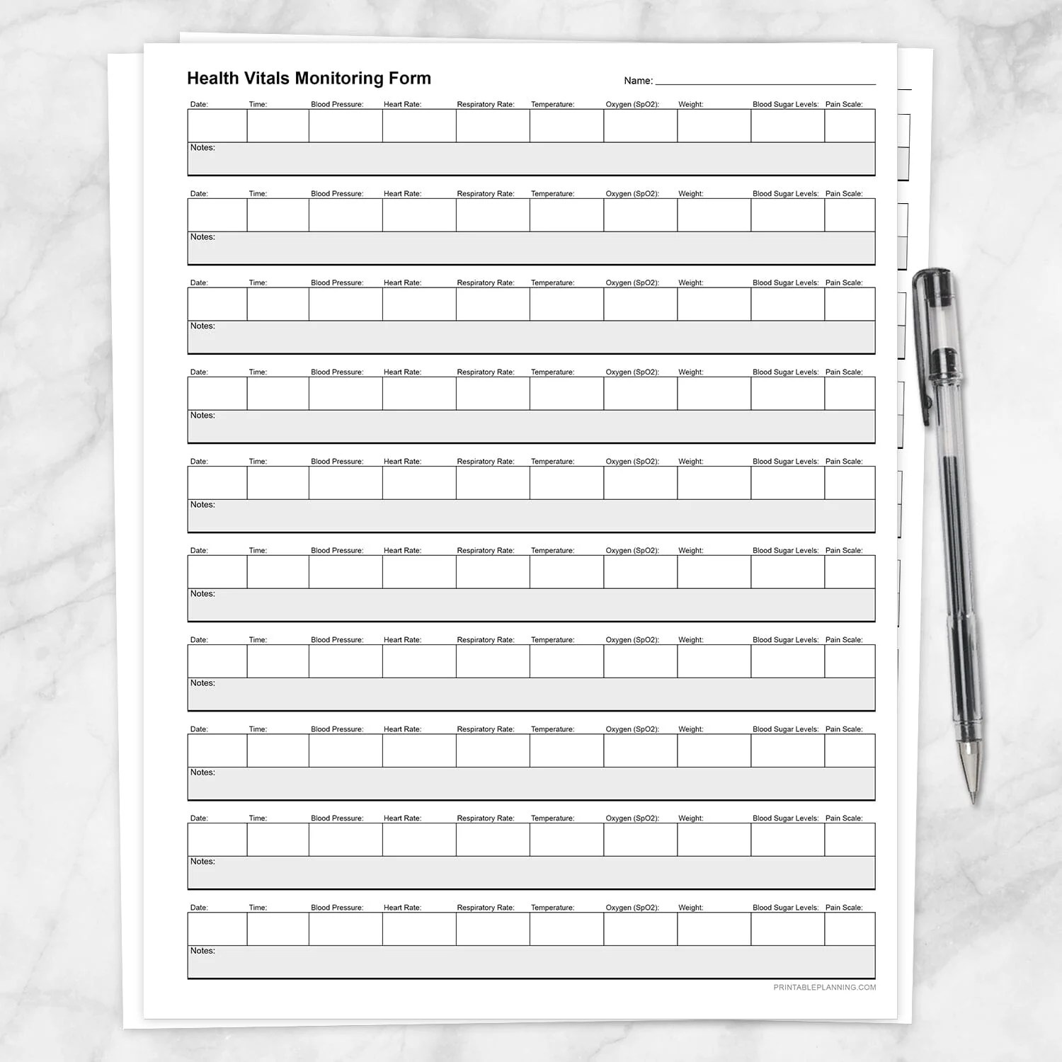 Health Vitals Monitoring Form Printable at Printable Planning for only 5.95
