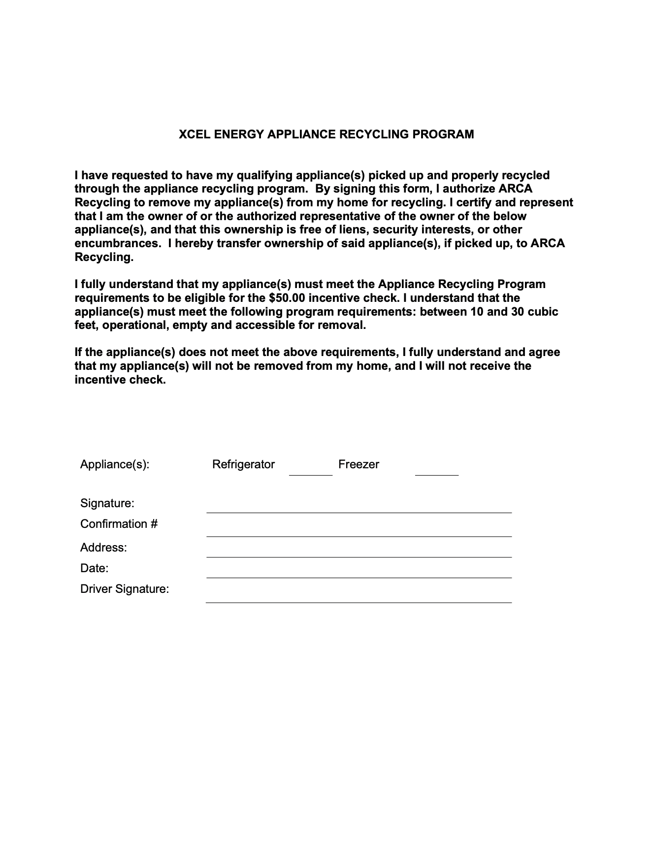 Xcel Refrigerator Rebate Form Printable Rebate Form