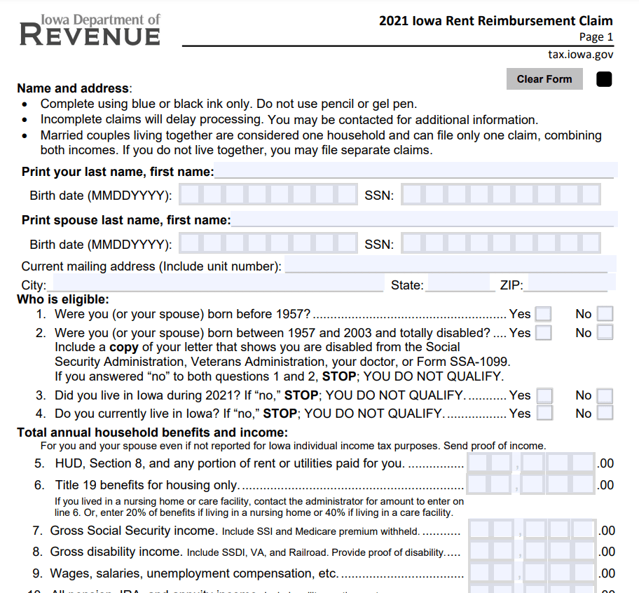 Iowa Rent Rebate Form 2022 Printable Rebate Form