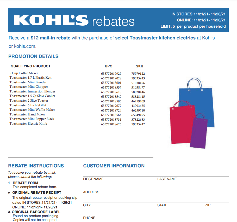 Kohls Rebate Form Toastmaster Printable Rebate Form