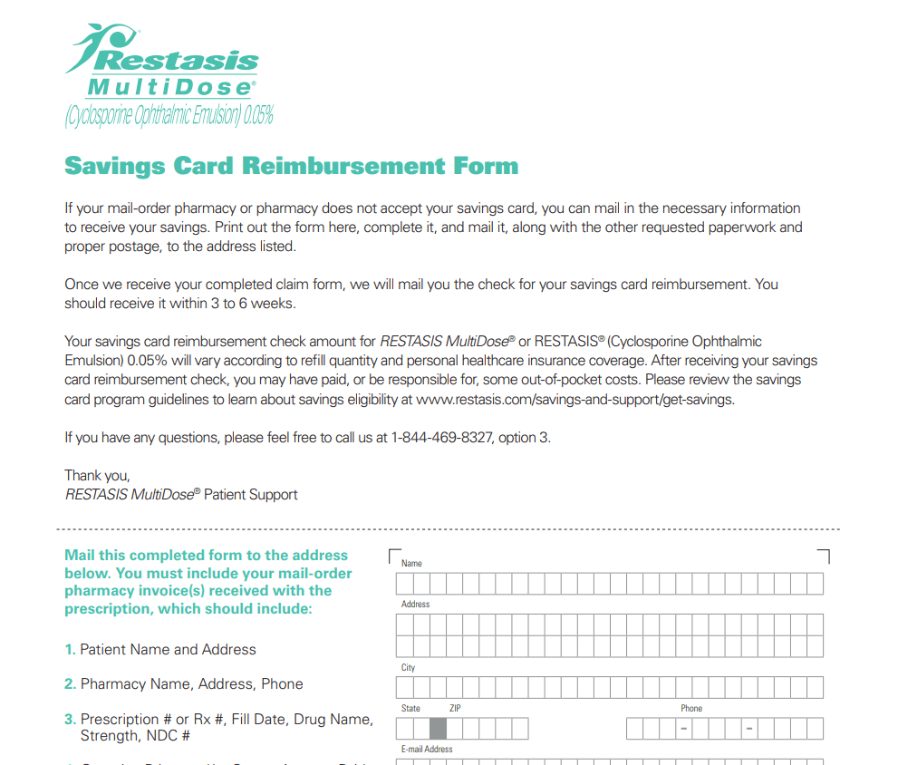 Restasis Rebate Form - Printable Rebate Form