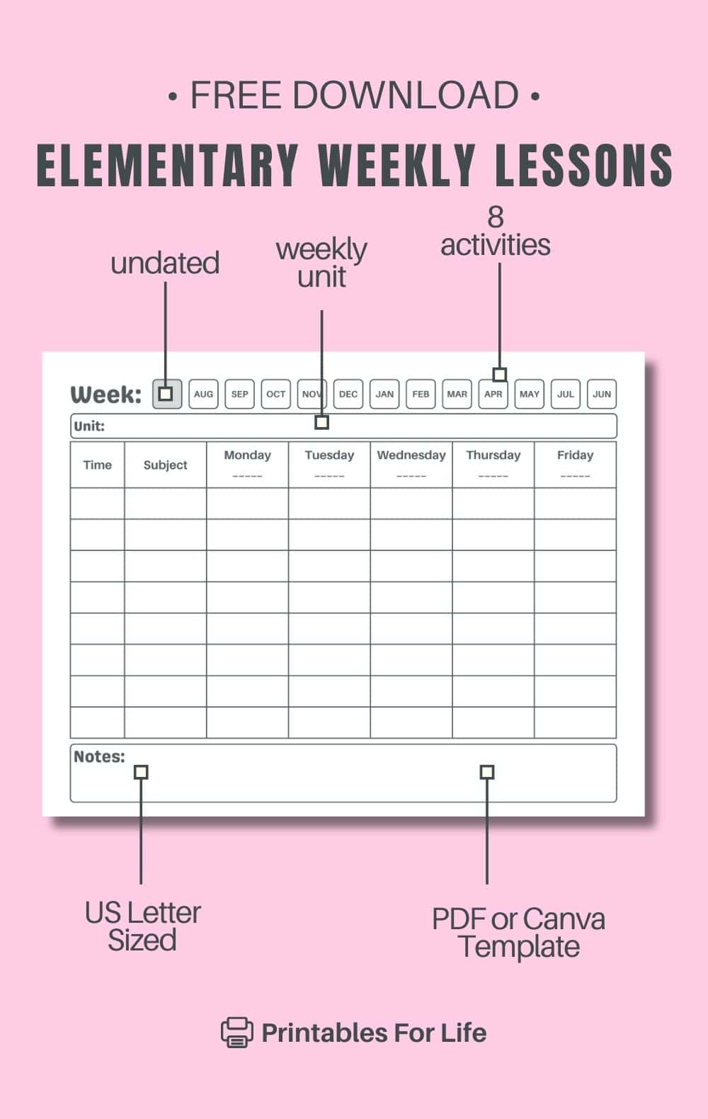 FREE Elementary School Weekly Lesson Plan Template