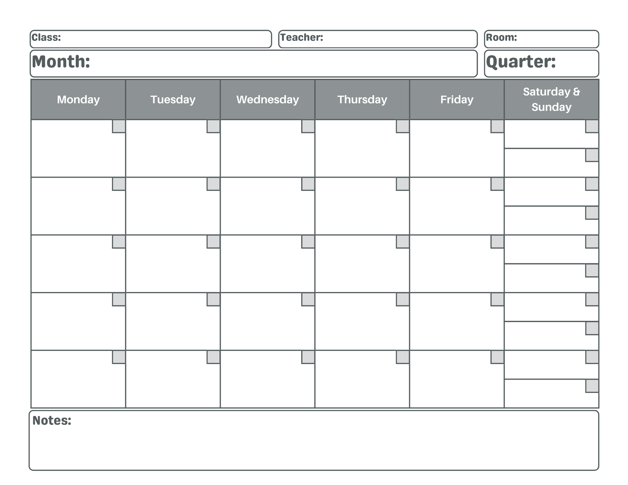 Monthly Lesson Plan Calendar Free Printable