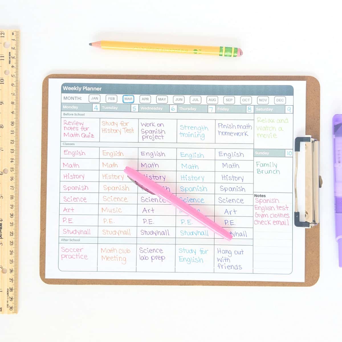 FREE One-Page Weekly Student Planner Printable