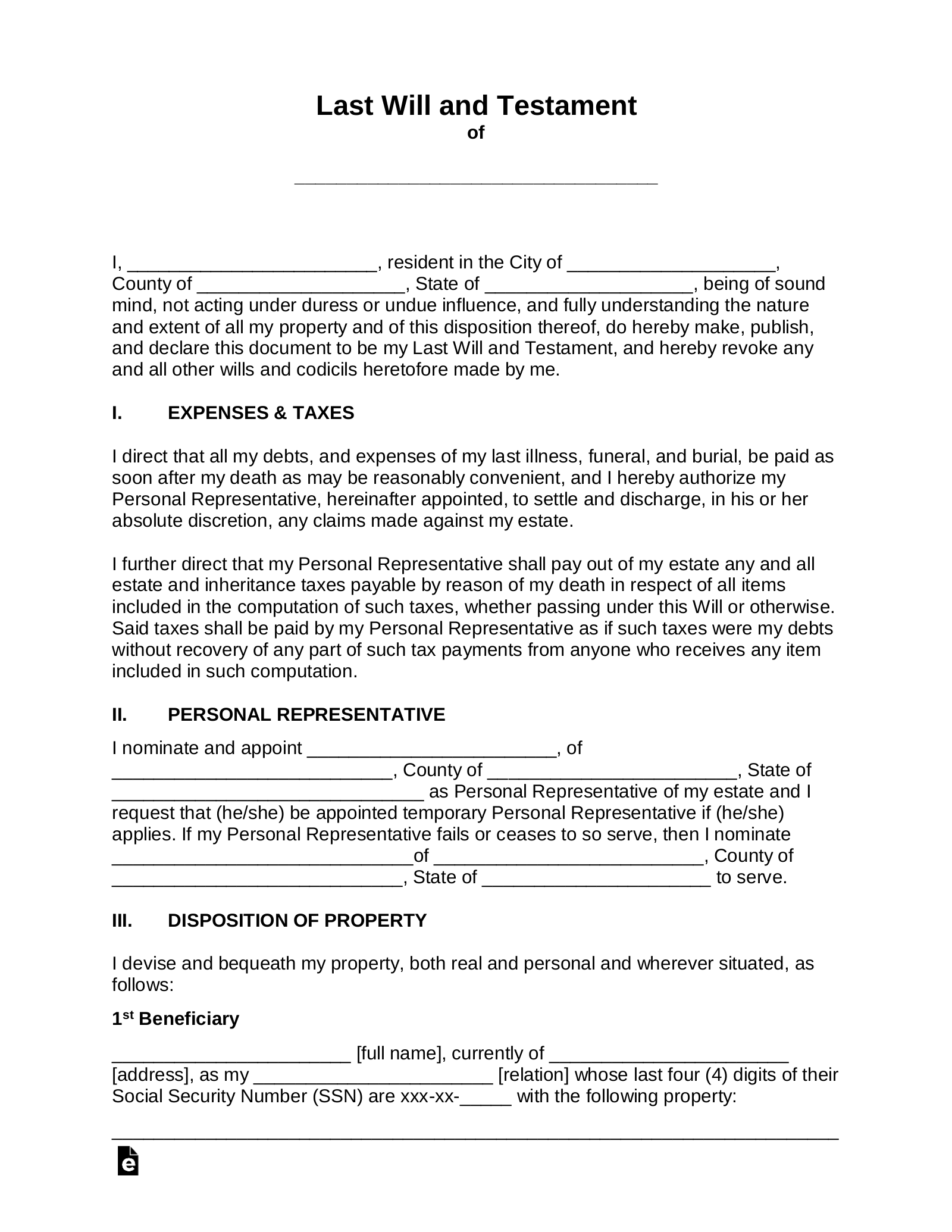 Free Blank Printable Last Will And Testament Forms Free Printable Forms