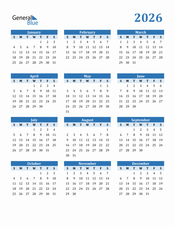 Editable Calendar 2026 Free Printable Templates