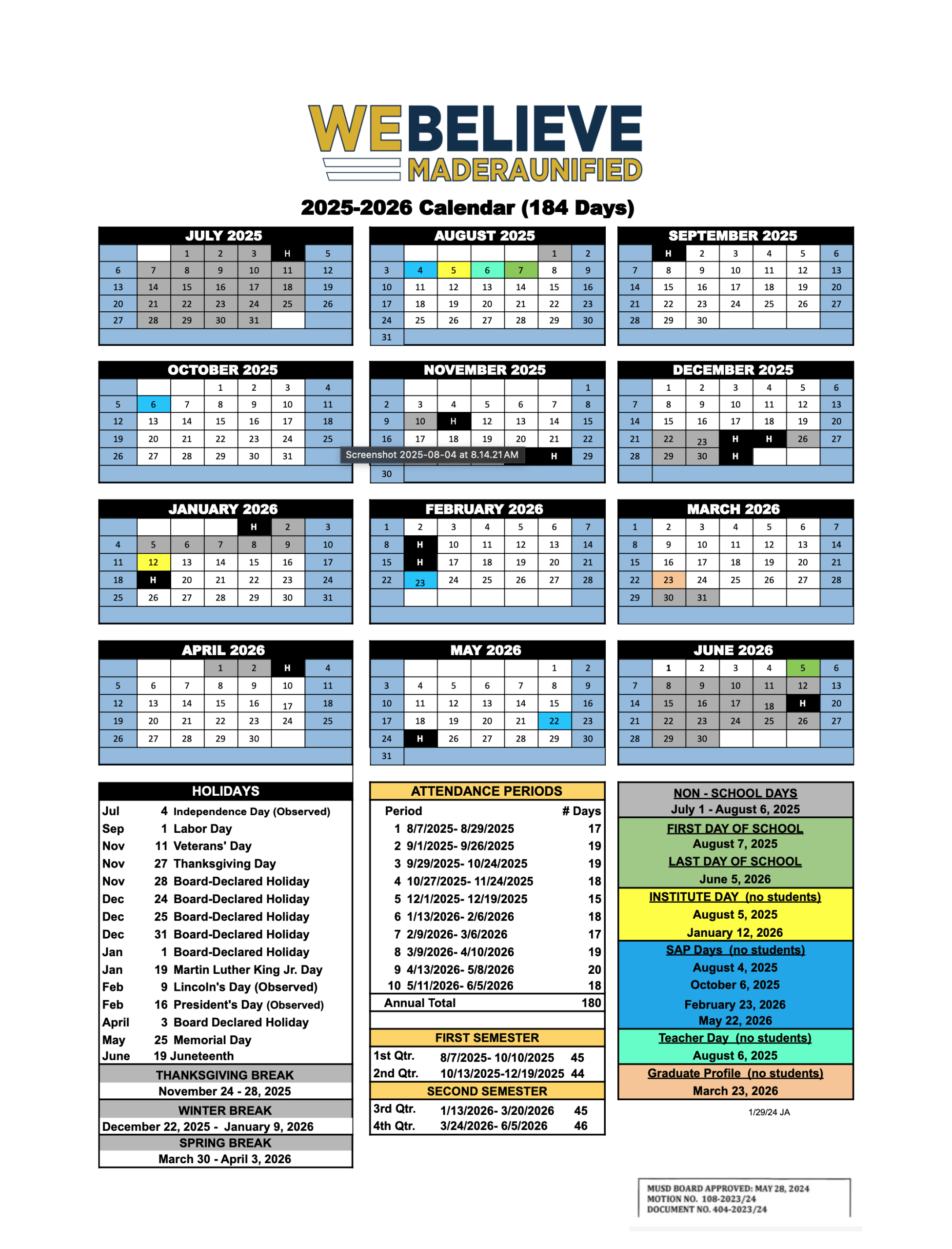 Madera Unified 20252026 Calendar Printables Free Download