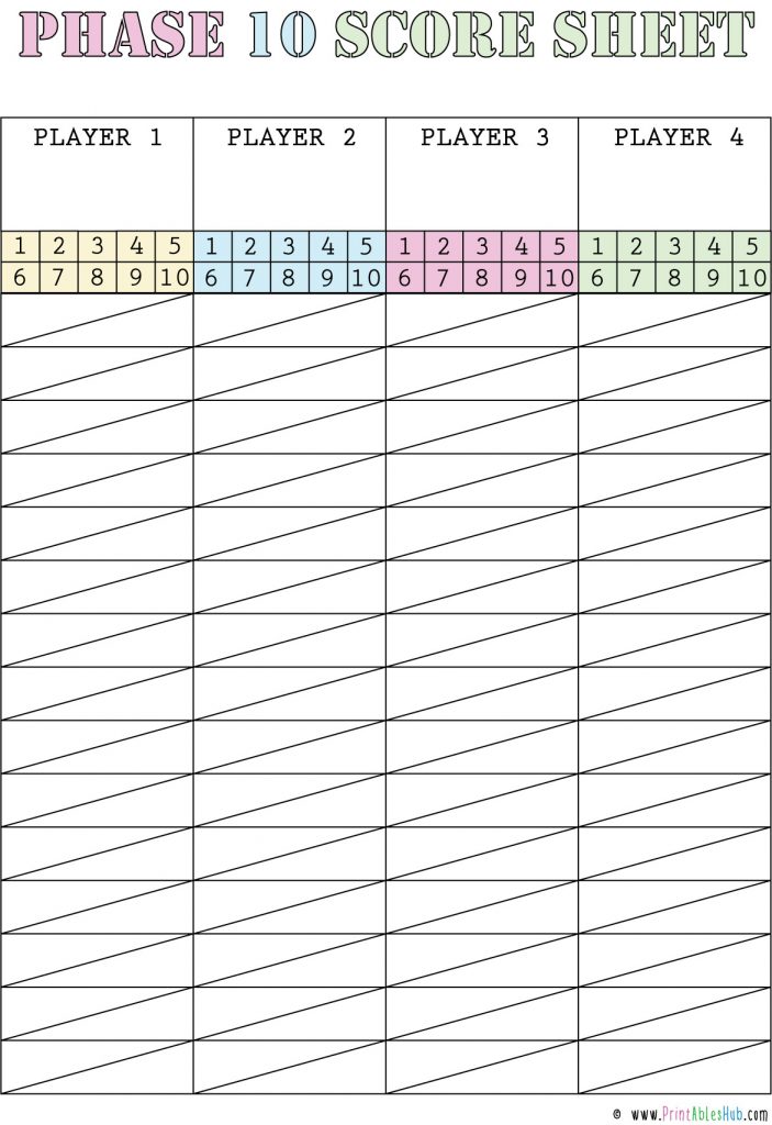 Phase 10 Printable Score Sheet Phase 10 Printable Score Sheet