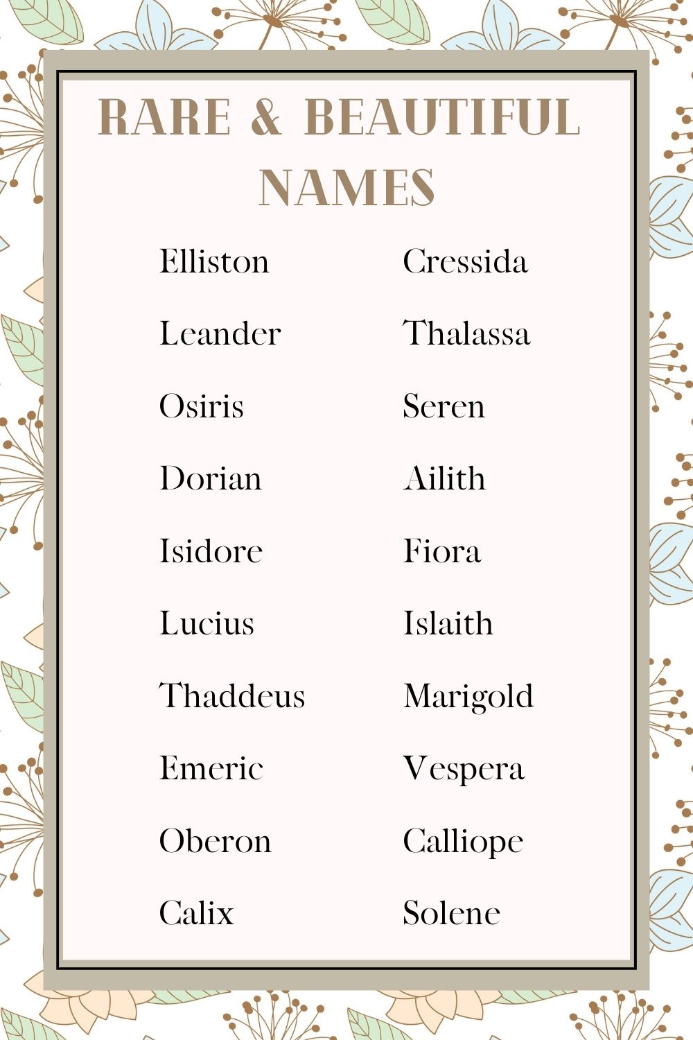 Printable List Of Rare and Beautiful Names Printables Hub