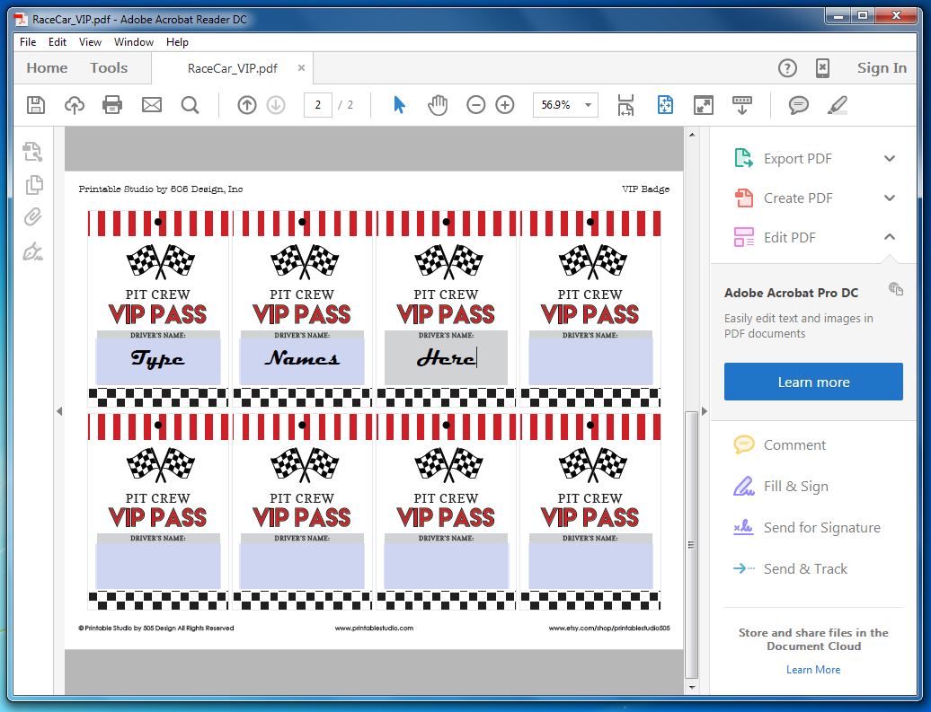 Free Printable Pit Crew Pass Free Templates Printable