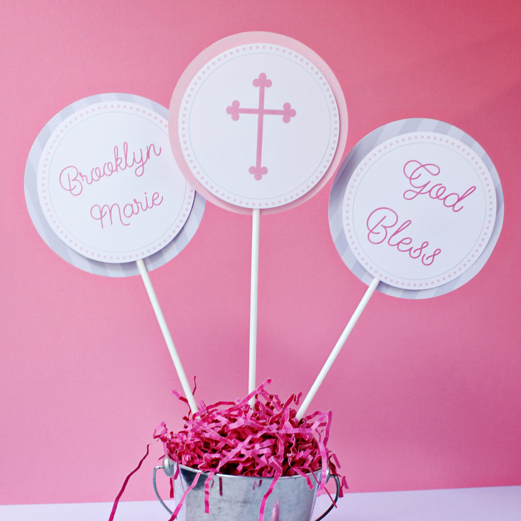 Pink Gold and Floral First Communion Party Signs Printable Studio