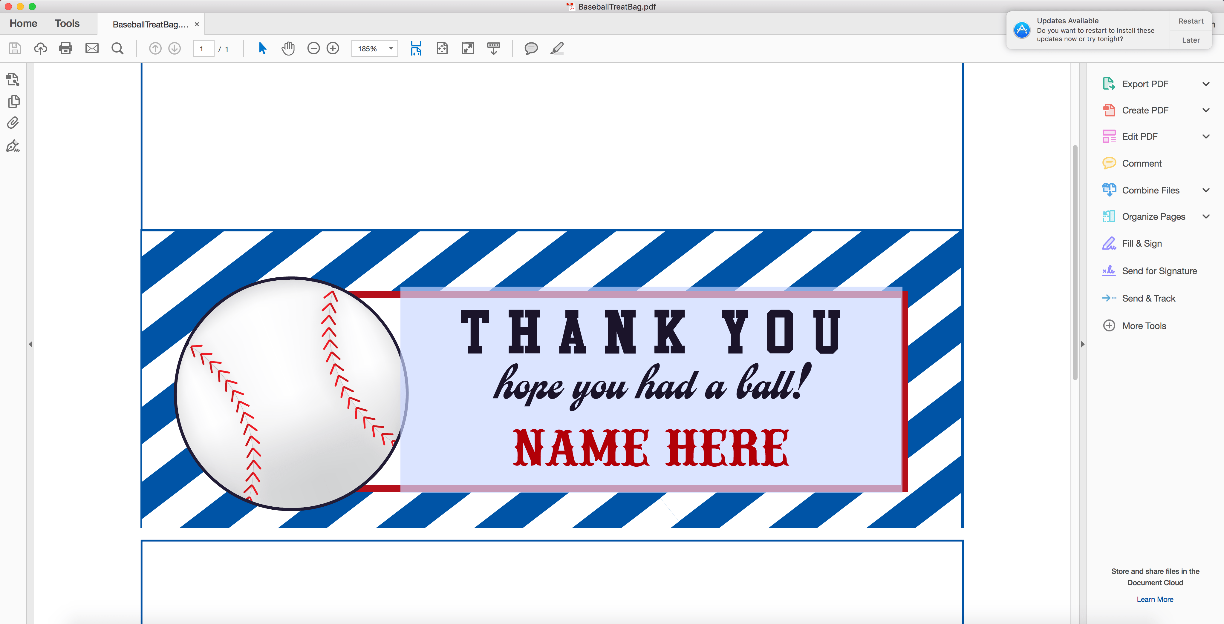 Baseball Party Favor Bag Topper in Red White and Blue Printable Studio