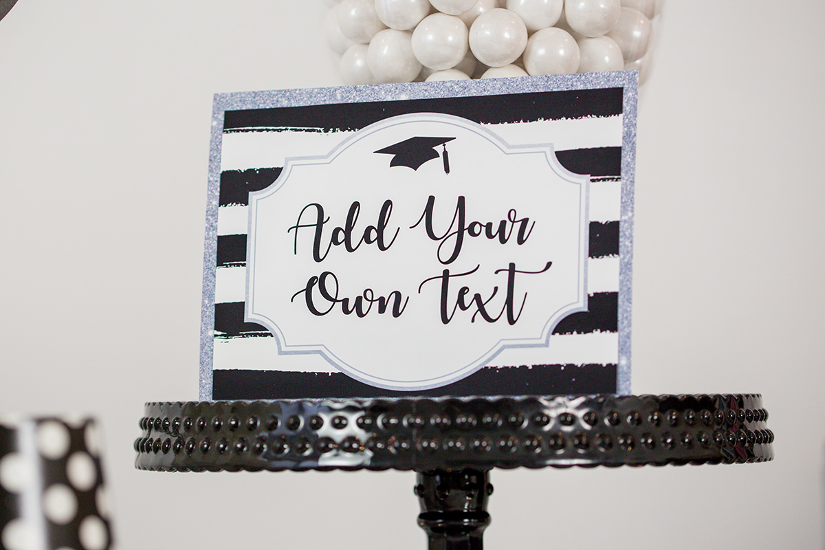 Black and Silver Graduation Party Decoration Set Printable Studio