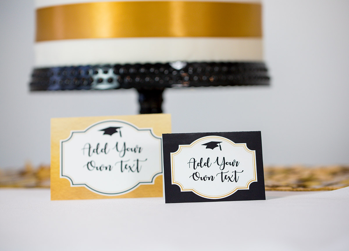 Printable Graduation Party Food Labels in Black and Gold