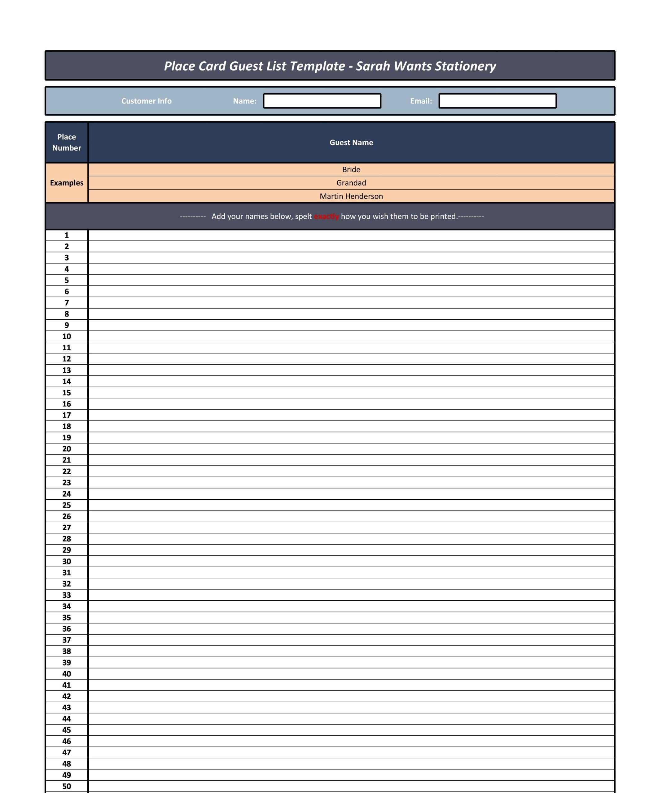 Wedding Planning Guest List Template