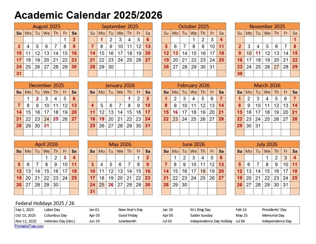 Free Printable Academic Calendar 2026 to 2027 Templates Printable Tree