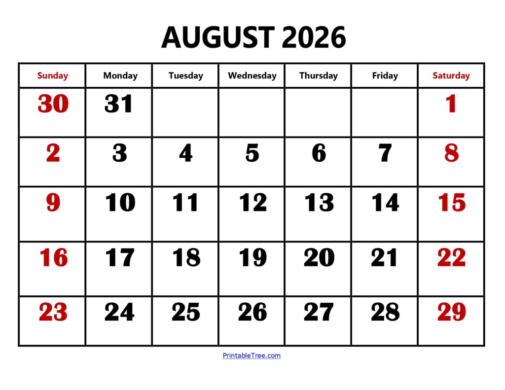 printable calendar august 2026 August 2026 Calendar Printable PDF with Holidays Template