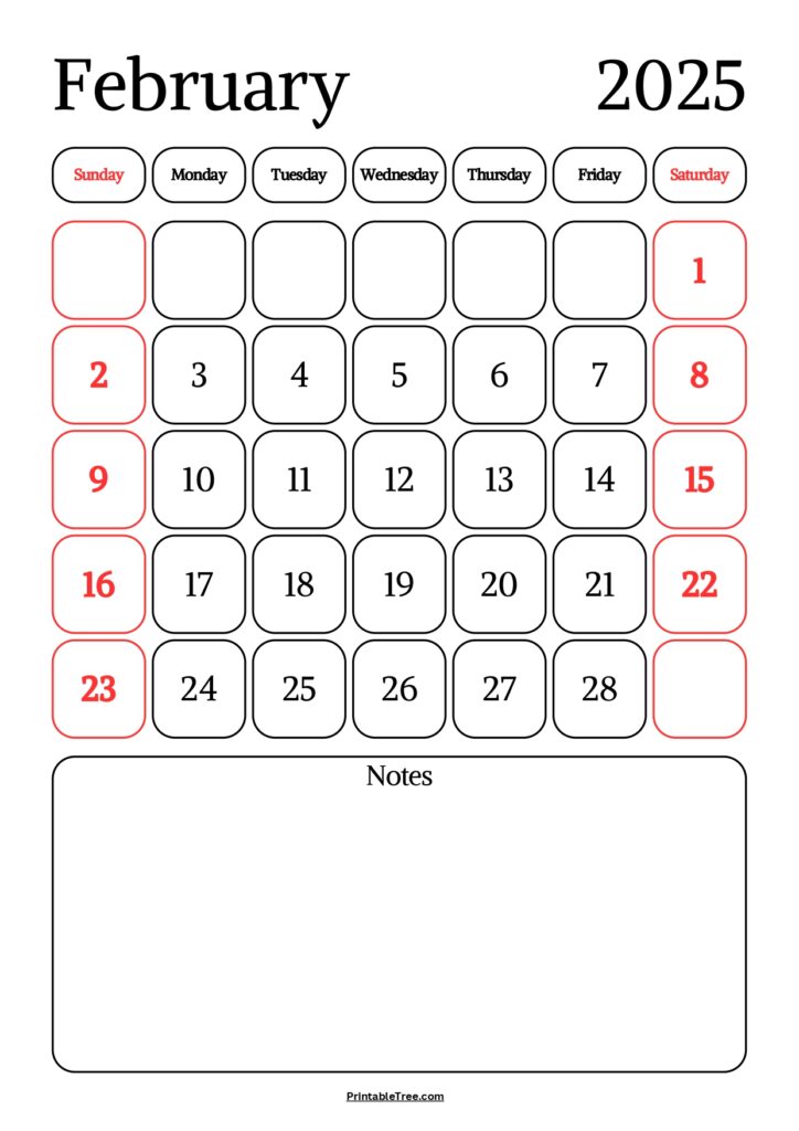 February 2025 Calendar Printable PDF Template with Holidays