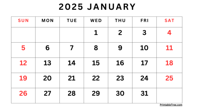 January 2025 Calendar Printable - Printable Tree