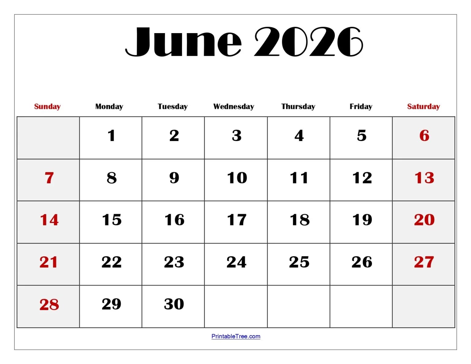 June Printable Calendar 2026 Free Free Printable 2025