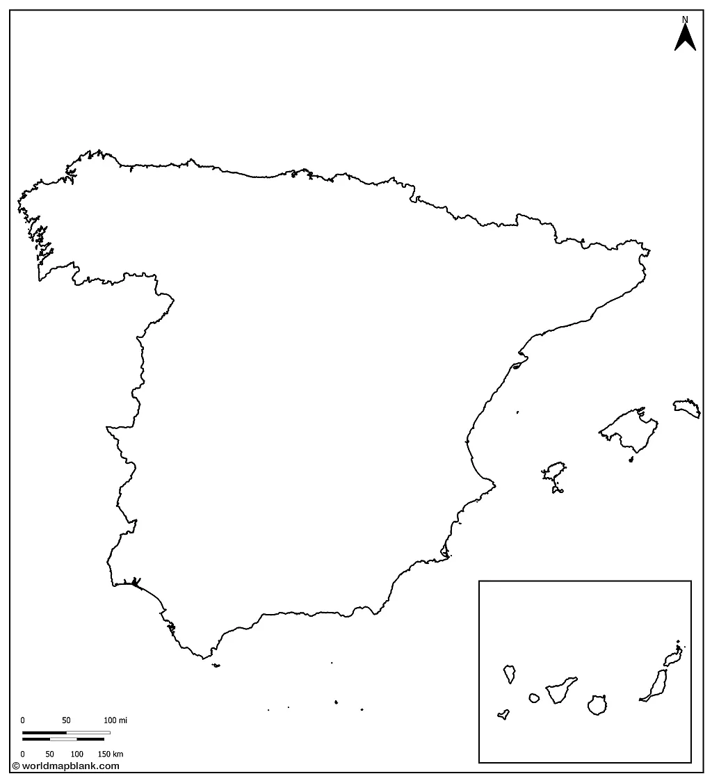 Printable Blank Map of Spain – Outline Map of Spain [PDF] - Printable