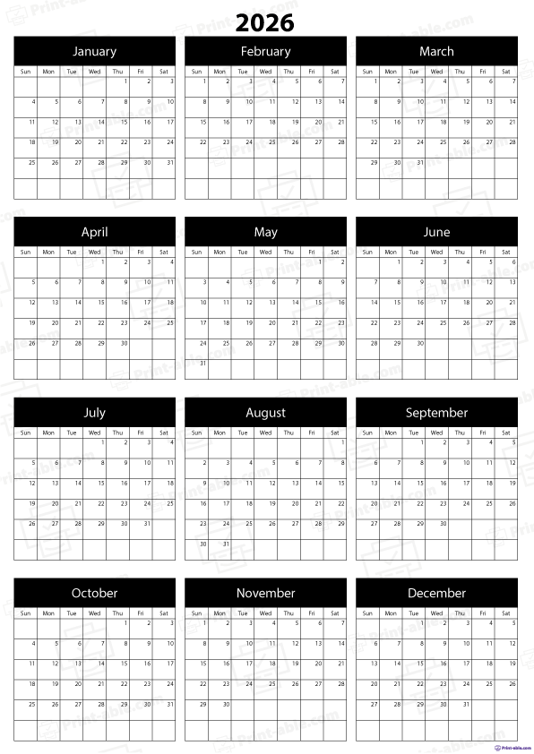 Blank Calendar Pages 2026 Printable