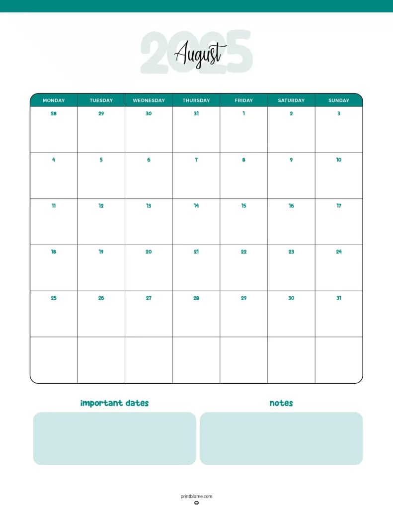 August 2025 Calendars FREE Printable PDF Calendars