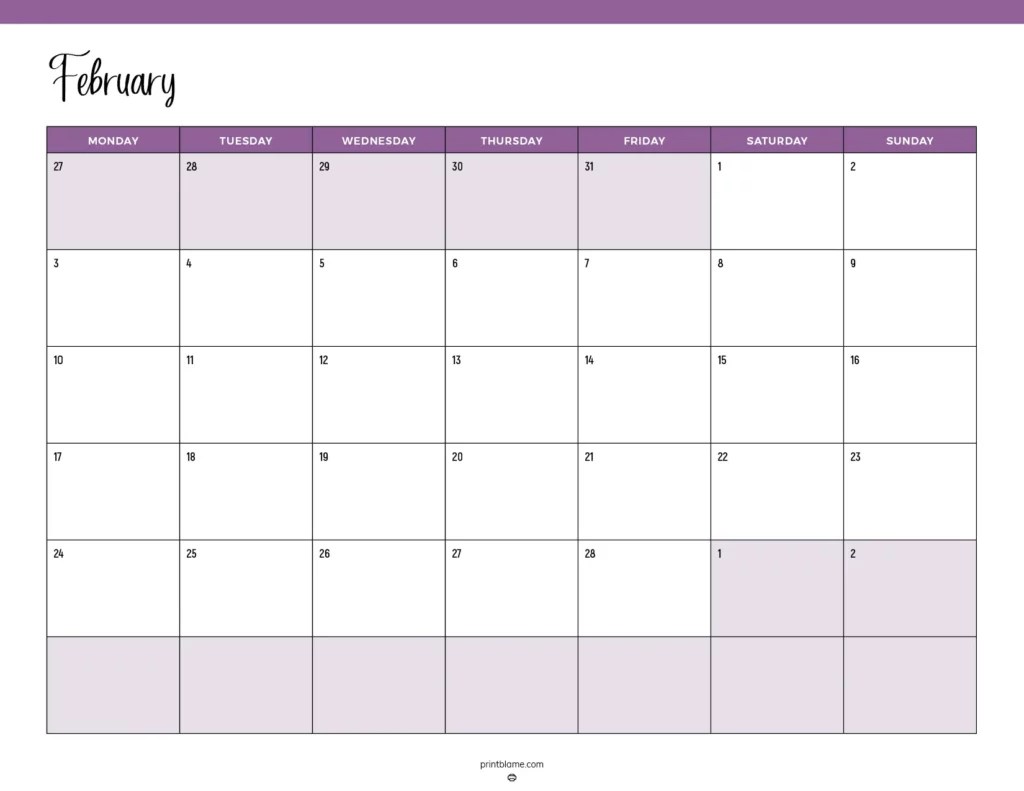 FREE Printable February 2025 Calendars Instant PDF Downloads