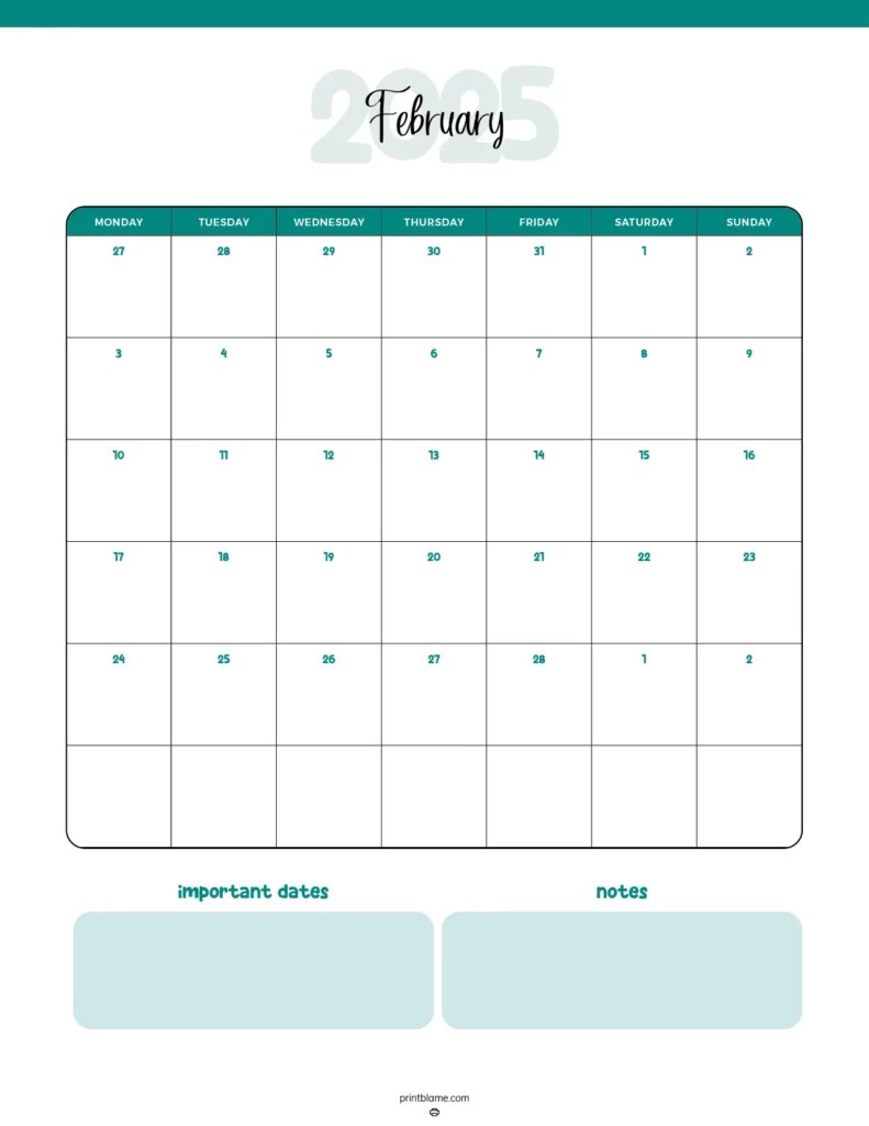 FREE Printable February 2025 Calendars Instant PDF Downloads