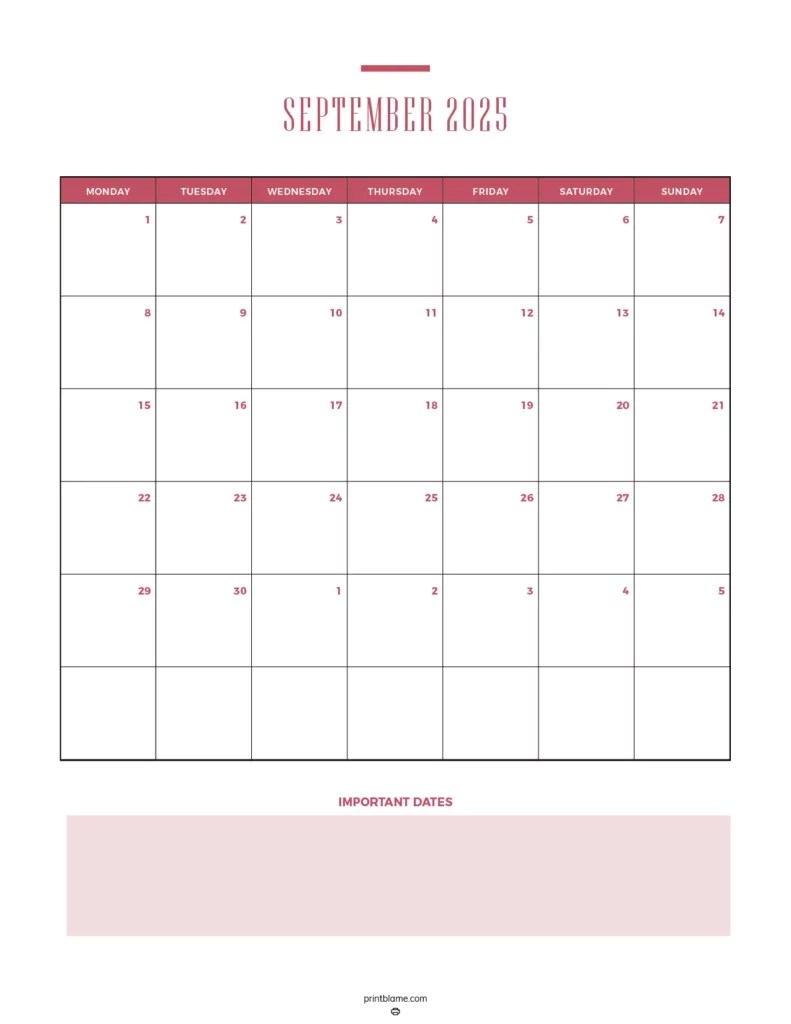 FREE Printable September 2025 Calendars PDF Download