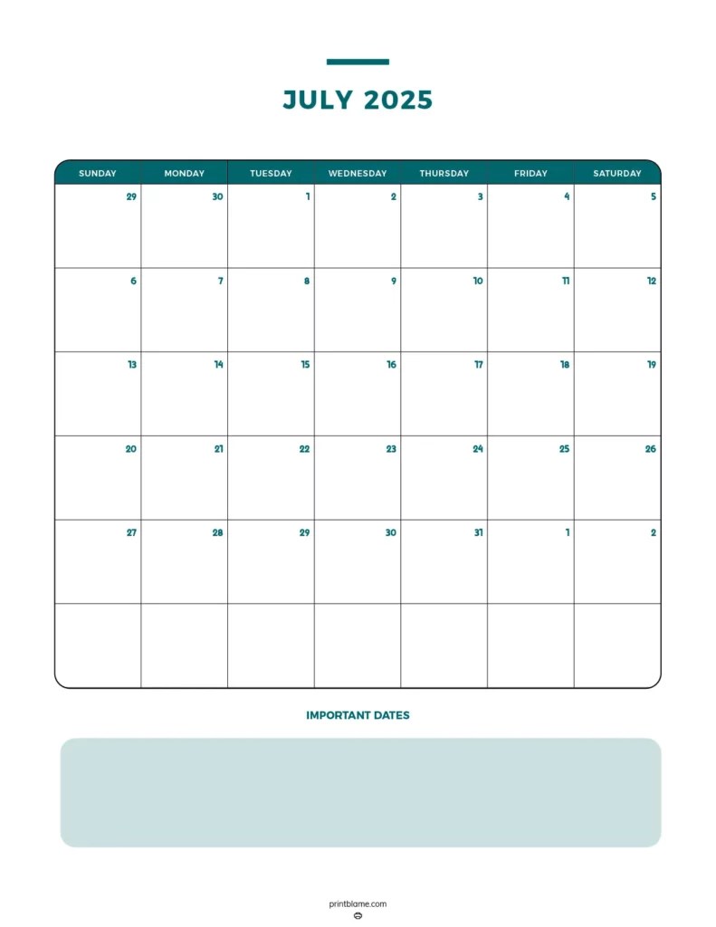 Printable July 2025 Calendars FREE PDF Downloads