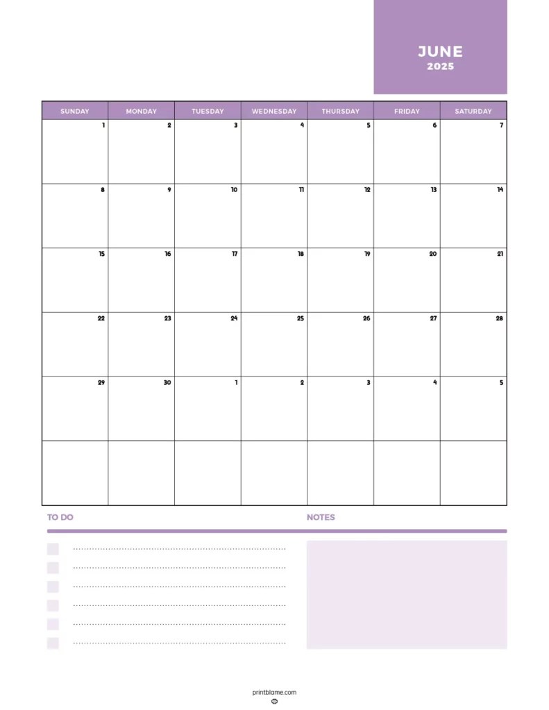 Printable June 2025 Calendar FREE PDF Download