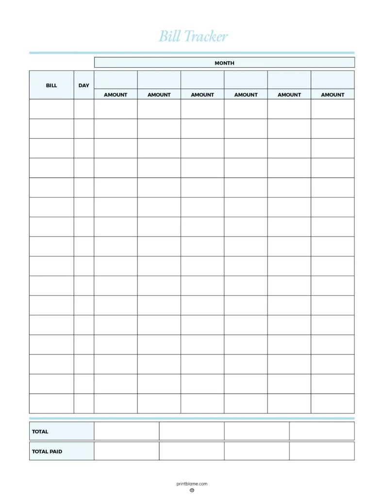 Bill Tracker Templates 16 FREE Printable Monthly Bill Payment Logs Bill Tracker Templates 16 FREE Printable Monthly Bill Payment Logs