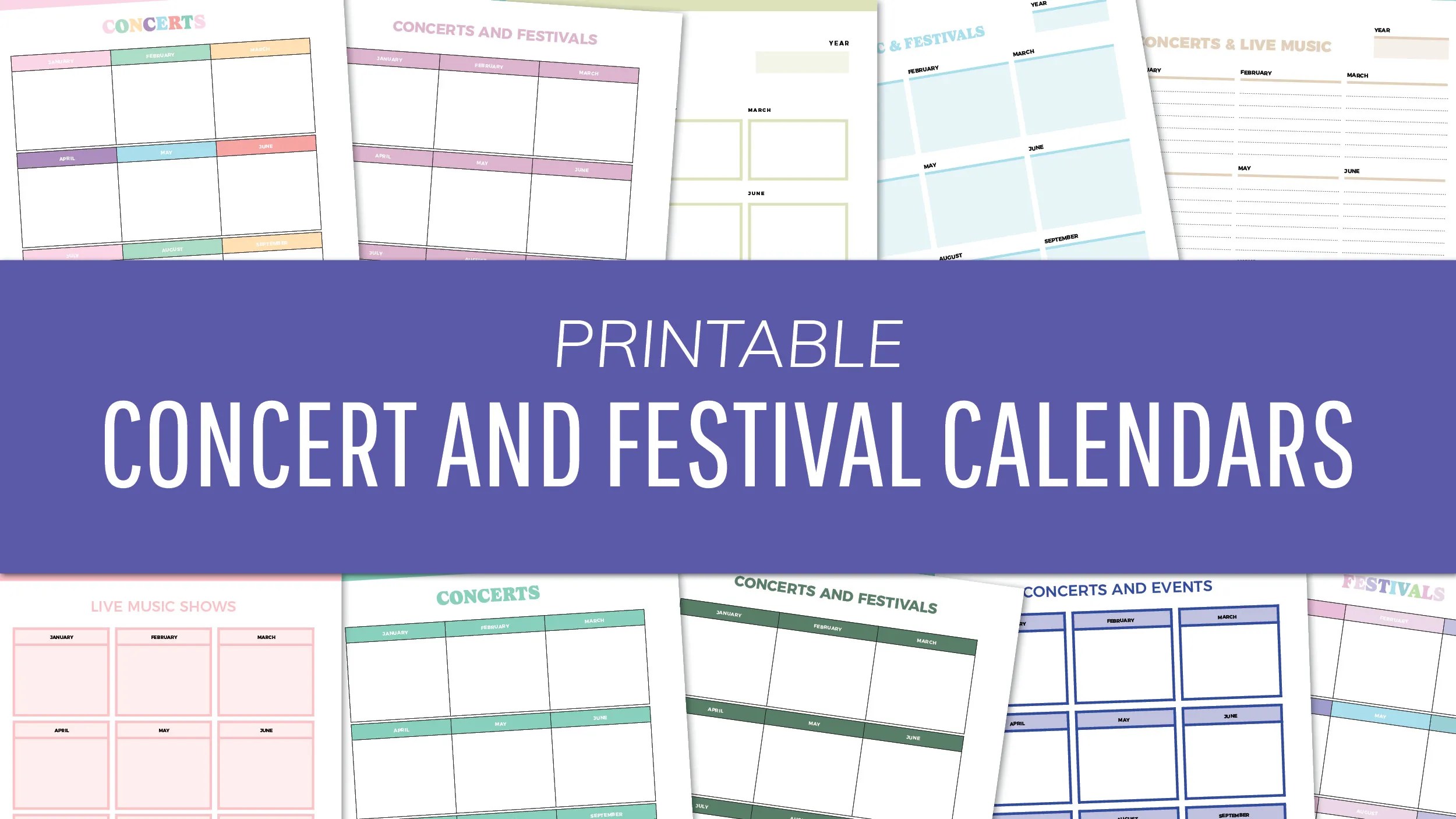 Printable Concert and Festival Calendars FREE Live Music Logs