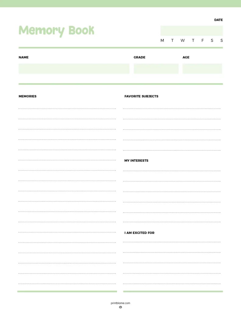 Free Printable Memory Book Templates PDF 16 School Memories