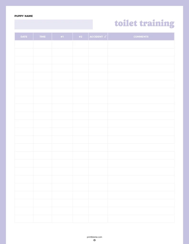 Printable Puppy Potty Training Chart FREE Dog Toilet Log Printable Puppy Potty Training Chart FREE Dog Toilet Log