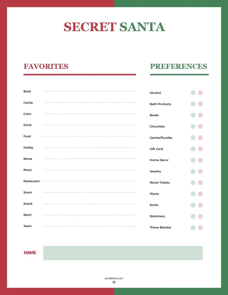 FREE Secret Santa Forms 16 Gift Questionnaire Templates(07)