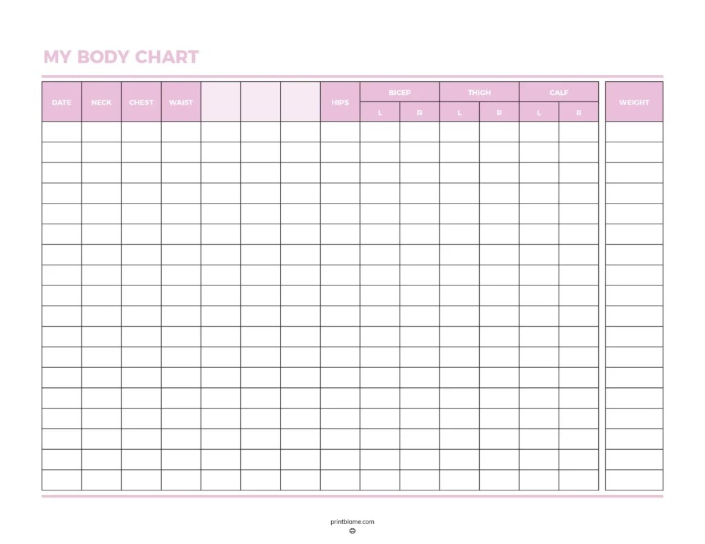 FREE Body Measurement Tracker Printables 16 Weight Charts