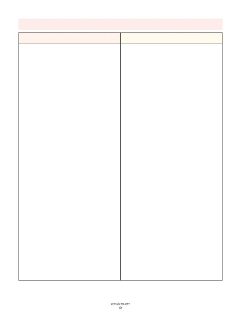 Printable Blank 2 Column Chart Template FREE Tables PDF Printable Blank 2 Column Chart Template FREE Tables PDF