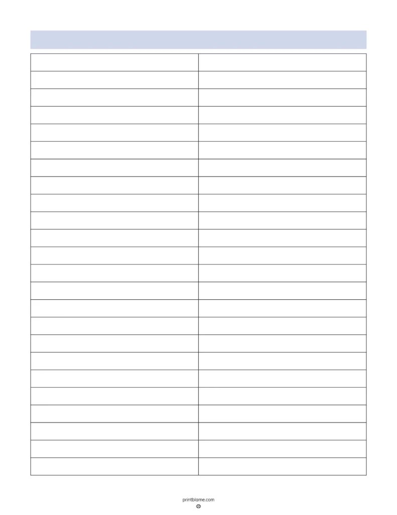 Printable Blank 2 Column Chart Template FREE Tables PDF Printable Blank 2 Column Chart Template FREE Tables PDF
