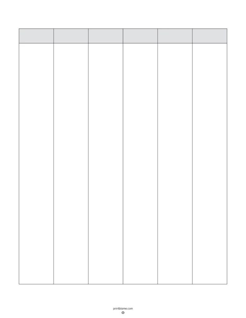 Printable Blank 6 Column Chart Templates - FREE 6 Column Tables