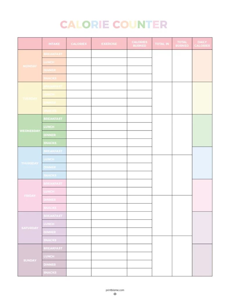 Calorie Counter Sheets 16 FREE Printable Tracker PDFs