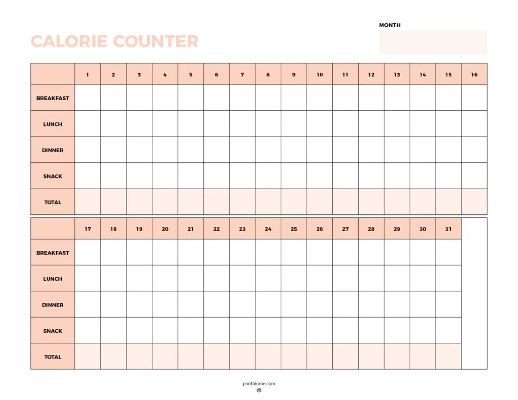 Calorie Counter Sheets 16 FREE Printable Tracker PDFs(08)