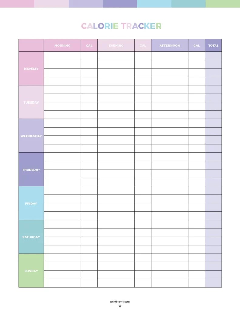 Calorie Counter Sheets - 16 FREE Printable Tracker PDFs