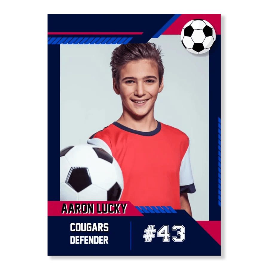 Soccer Card Template 16 Blue & Red Print Cards
