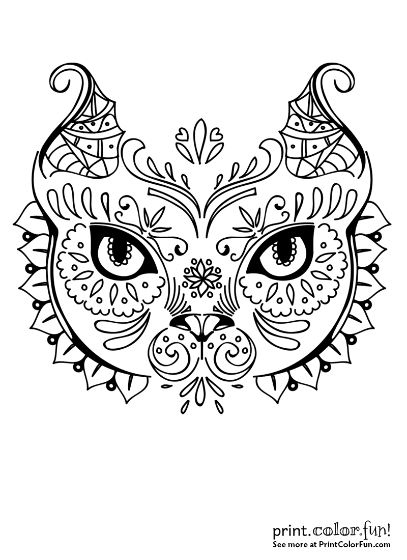 Cat face in exotic design Print Color Fun!