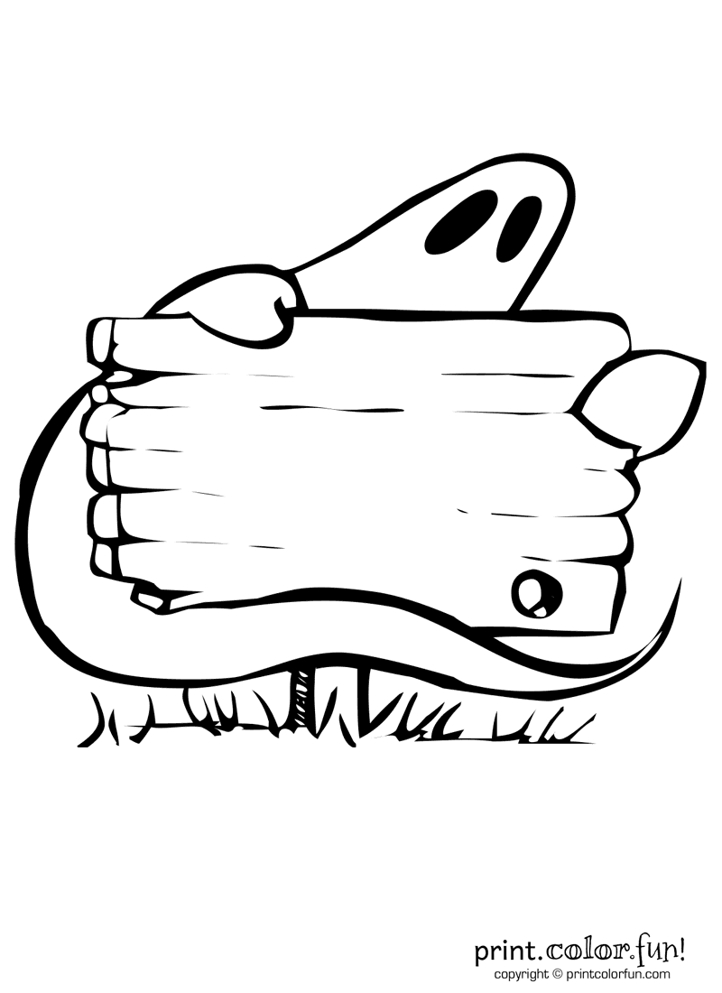 Halloween ghost with sign coloring page Print. Color. Fun!