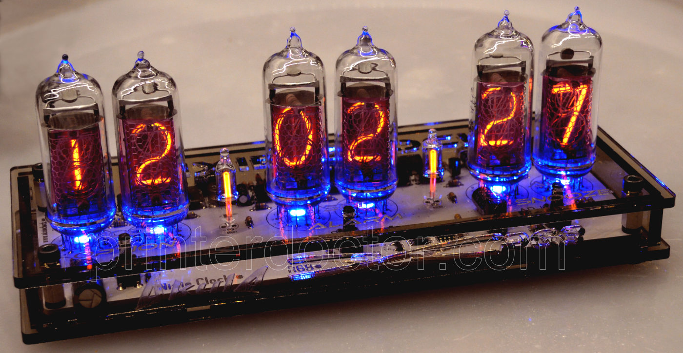 Nixie 6 tube alarm clock IN14 smoked acrylic case RGB LED lighted w